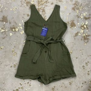 Women's V Neck Jumpsuits Sleeveless Romper ButtonTie Knot Solid Short Rompers